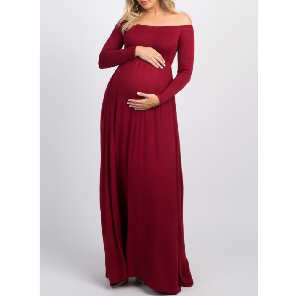 PinkBlush off-the-shoulder Cranberry RED long sleeve maternity